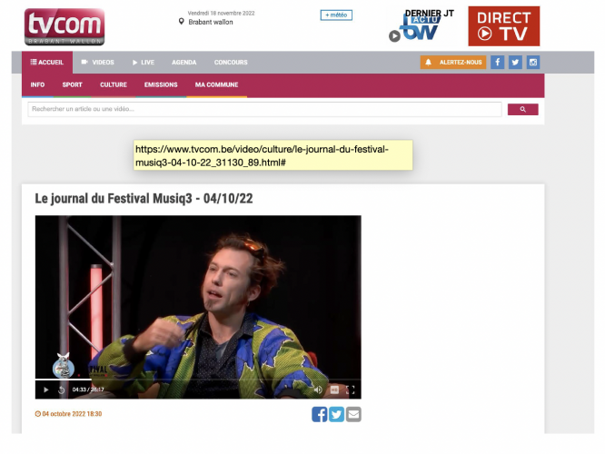 Interview Tele belge - TVCOM Festival Musiq3